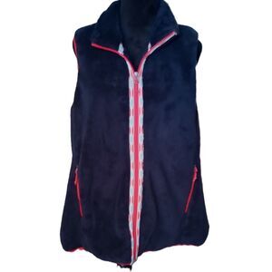 Orvis Women's XLarge Navy Blue Sherpa Fleece Vest with Red Trim